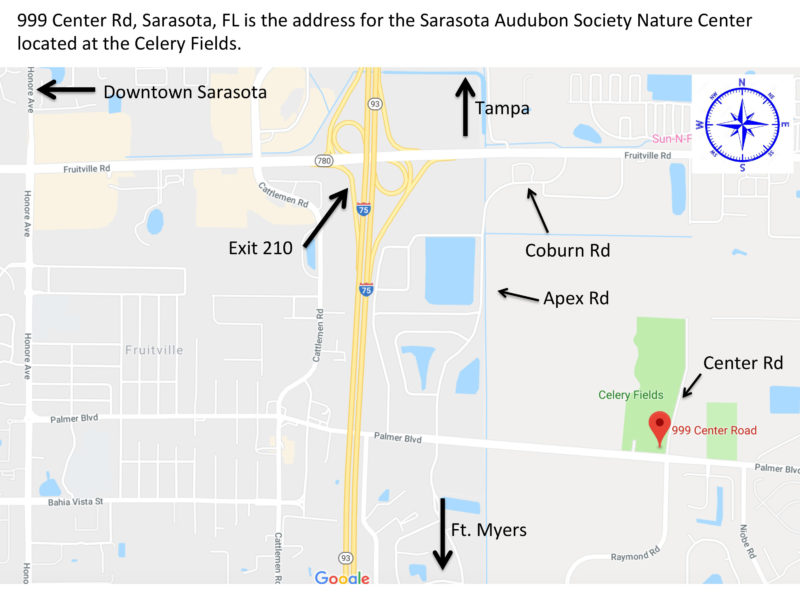 Map of Sarasota with Sarasota Audubon Society marked
